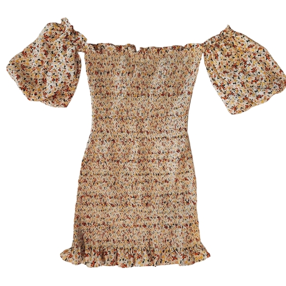 Topshop Bodycon Ruched Puff Sleeve Off Shoulder Mini Dress - Floral - Picture 6 of 8